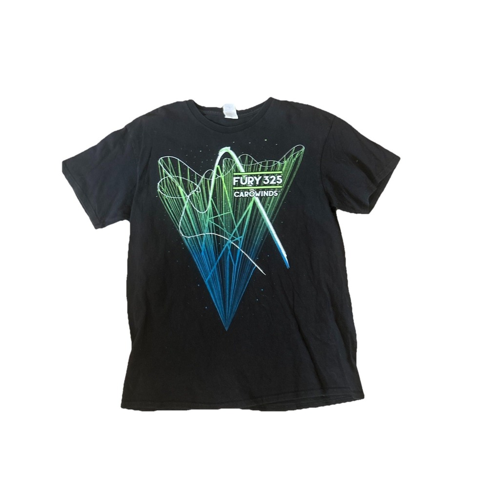 Carowinds Fury 325 Roller Coaster T Shirt Black Neon Graphic Theme Park Giga L